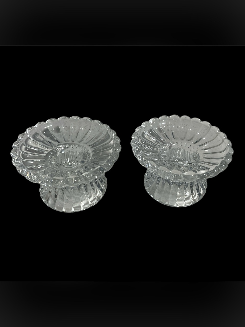 Set of 2 Vintage Party Lite Clear Glass Candlestick Holder, Ribbed, Pedestal